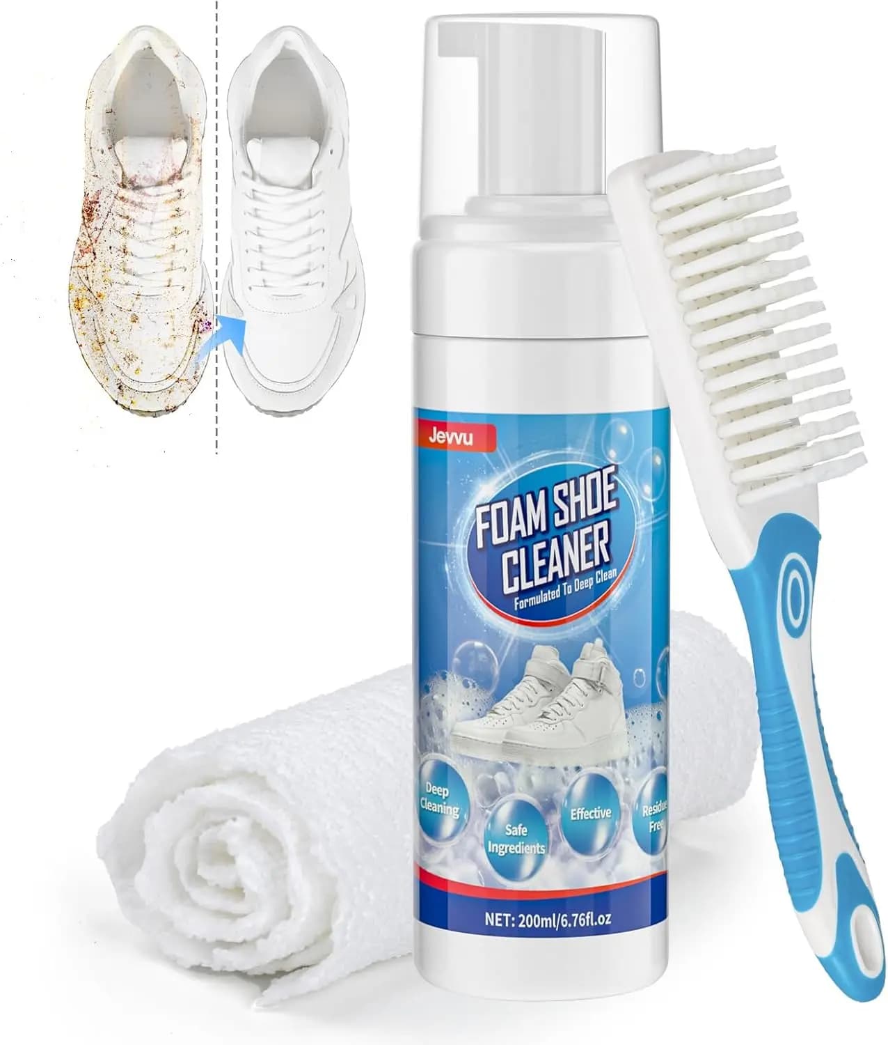 Schiuma detergente per scarpe per rimuovere macchie e sporco, kit per la pulizia delle sneaker con spazzola per scarpe bianche