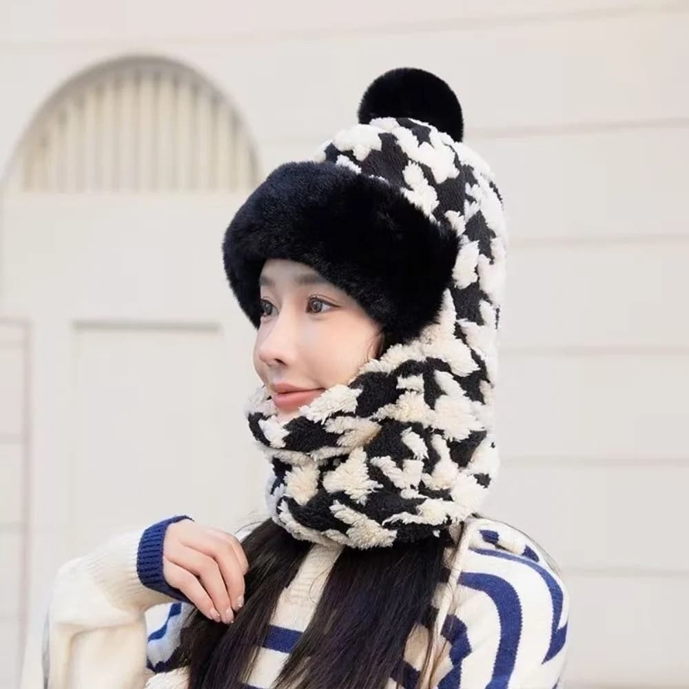 Addensare peluche maschera da sci sciarpa cappello modello pied de poule ciclismo termico 4in1 cappello traspirante antivento copertura del collo berretto invernale
