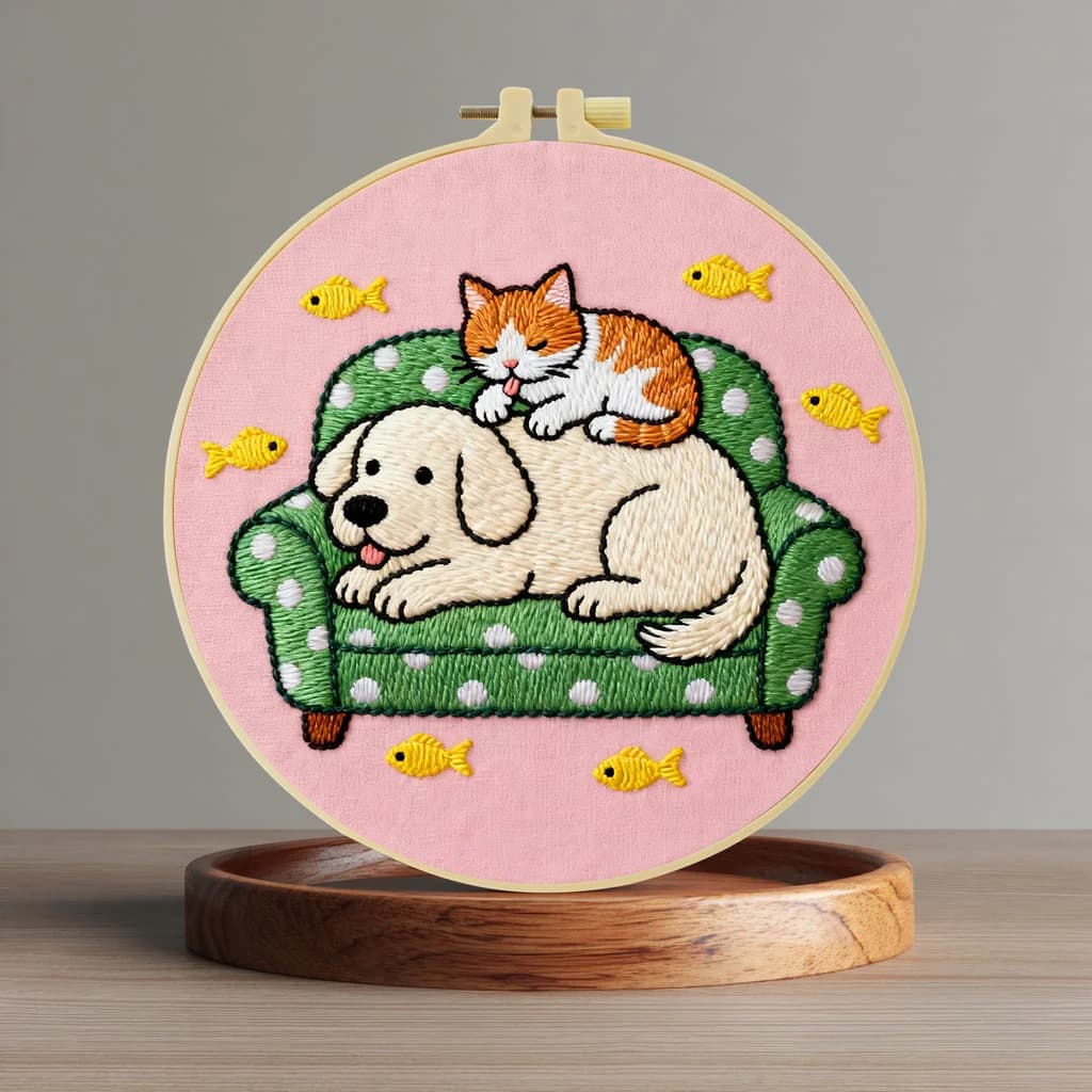 Kit per Ricamo a Punto Croce Fai-da-Te 20X20CM/15X15CM con Motivo Gatto e Cane, Idea Regalo