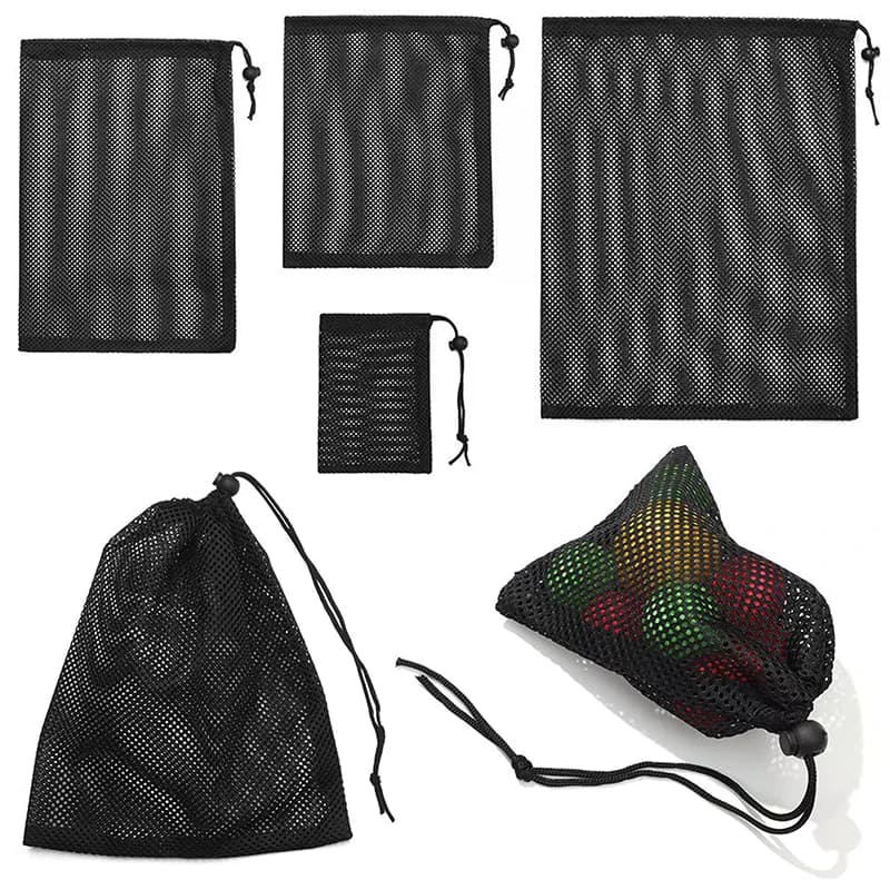 Black White Durable Mesh Drawstring Bag Storage Pouch Multi Purpose Home Travel Outdoor Activity Laundry Stuff Sack No Tear