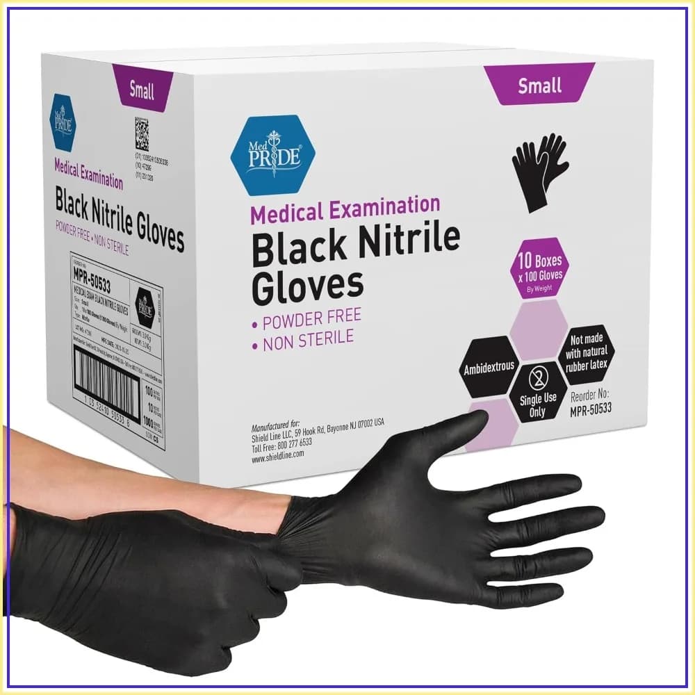 Heavy Duty Small Black Nitrile Gloves, Non-Allergenic, 4 mil Thick, Latex & Rubber Free, Disposable (Small, 1000-Count)