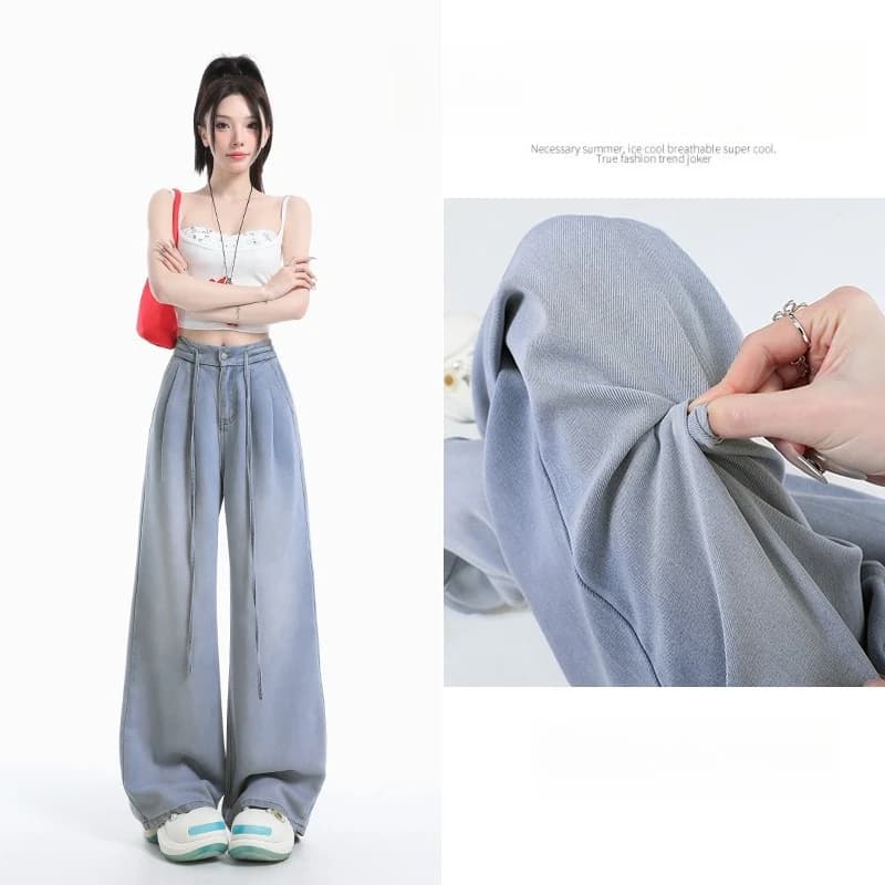 New Summer Jeans in Gamba Larga in Lyocell Fabric, Random Pants in Elephant Zampa, High Life, Denim Draped for Women