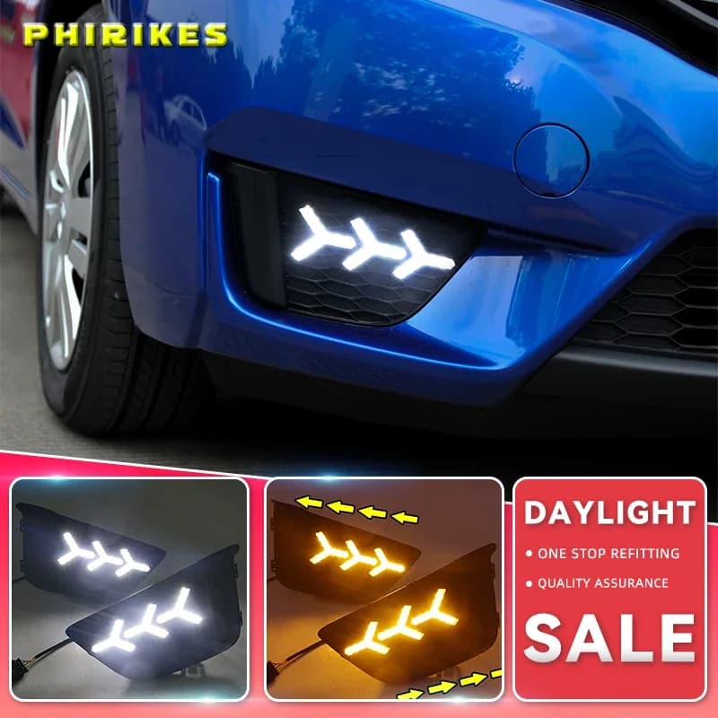 For Honda Jazz Fit 2014 2015 2016 2 Pcs DRL fog lamp cover Daytime Running Lights with turn signal 12V Daylight