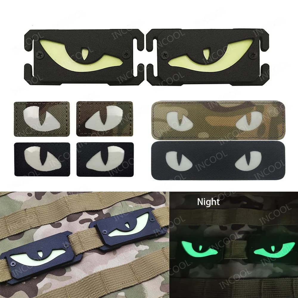 Occhi di gatto che si illuminano al buio Toppe in gomma riflettente IR a infrarossi applicate per cappelli Zaino uniforme per casco