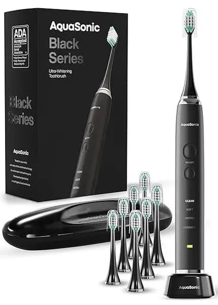 AquaBlack Series Ultra Whitening Electric Toothbrush – Accepted by ADA – 8 Heads and Travel Case – 40,000 VPM
