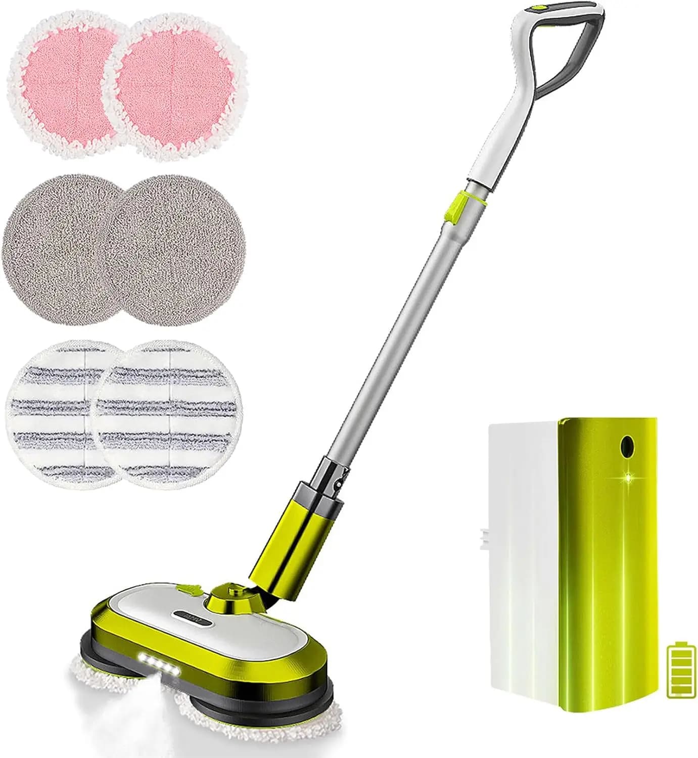 Wireless electric hub with water jet, detachable battery, LED lights for cleaning wooden tile marble floors