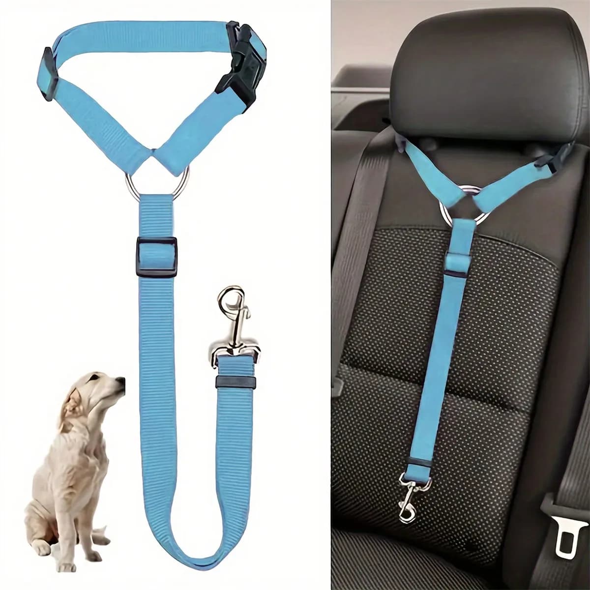 Imbracatura di Sicurezza Regolabile Blu per Animali Domestici con Clip per Cintura di Sicurezza per Cani e Gatti