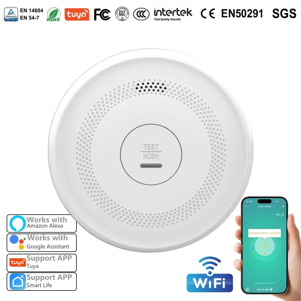 Sensore di Temperatura e Umidità WiFi Tuya - Rilevatore di Fumo e Allarme Antincendio Domestico Combinato per Vigili del Fuoco