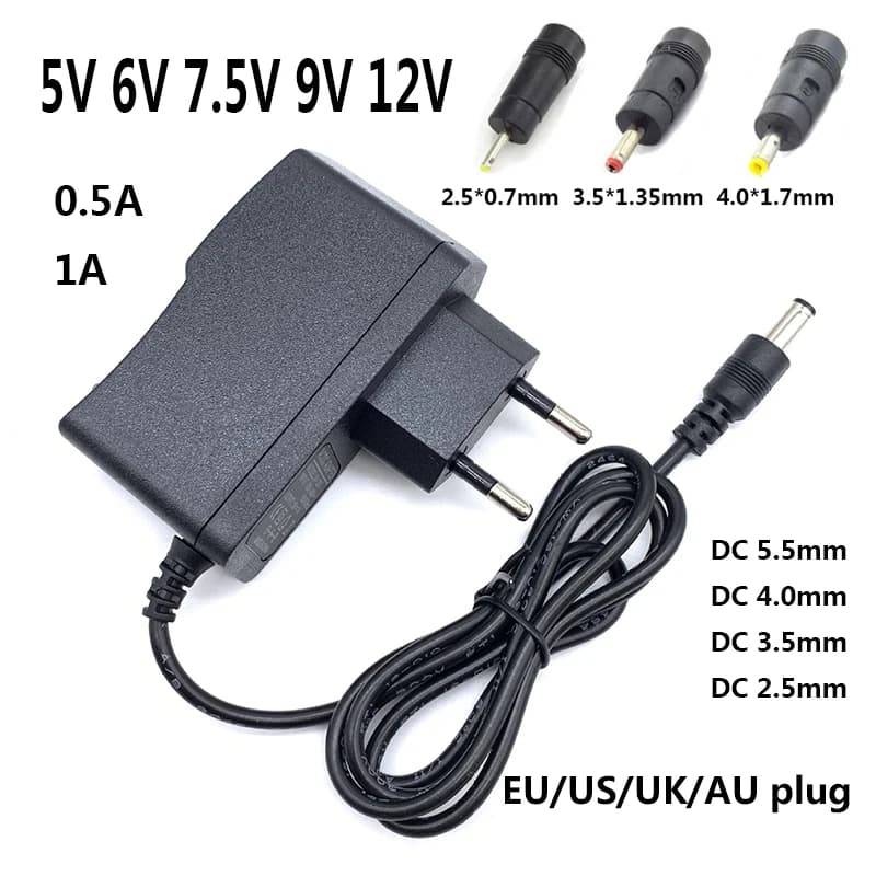 Adattatore universale AC DC 5V 6V 7.5V 9V 12V Alimentatore 0.5A 1A Adattatore da 12 Volt Commutazione UK US AU Spina UE DC4.0mm DC3.5mm