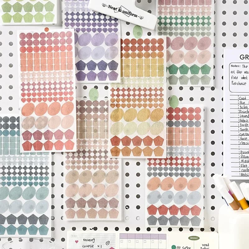 12sheet/set Colorful Dot Style Sticker Translucent Marker Label Sticker DIY Decor Scrapbook Journal Sticker Student Supplies
