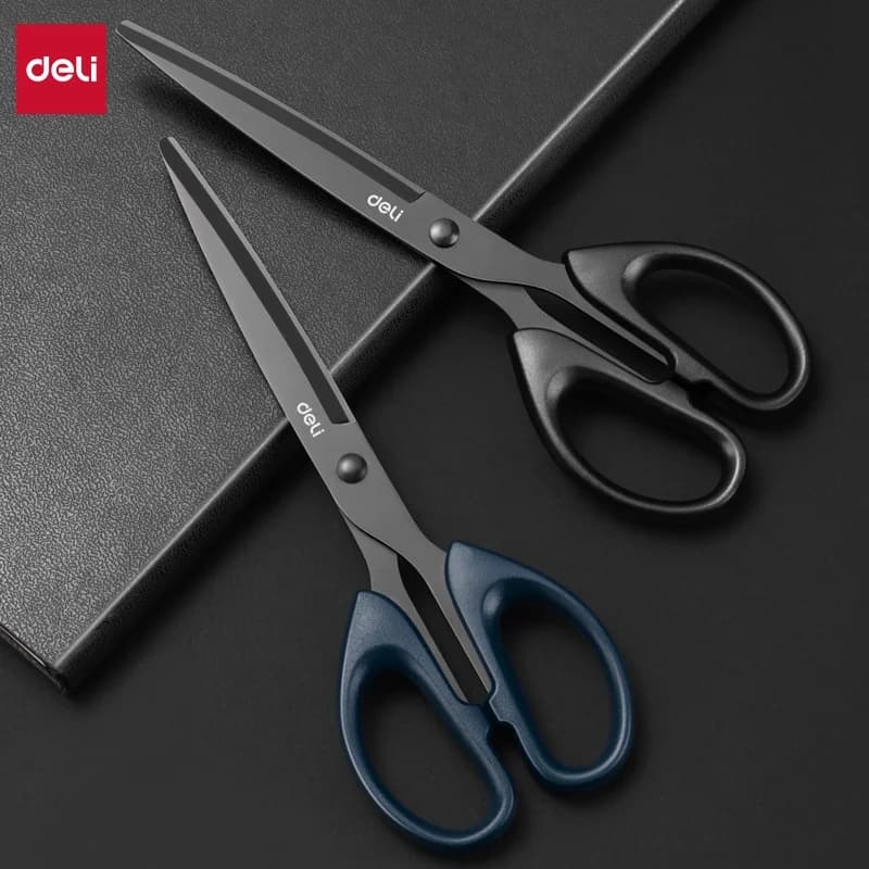 DELI Professional Office Scissors 180 mm strong scissors with black blade Stainless steel sharp cutting tool for paper crafts