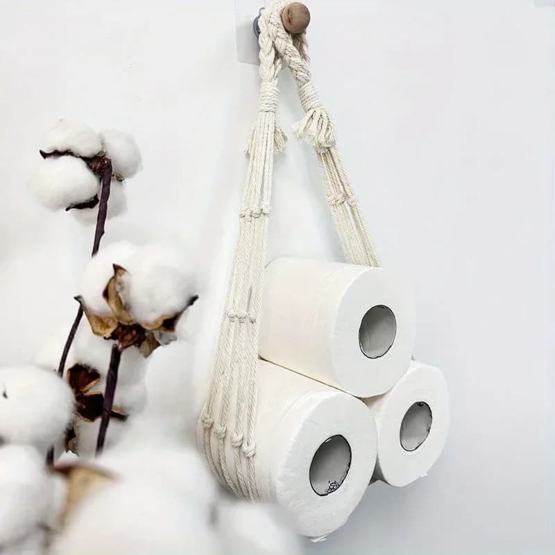 1 cestino portaoggetti per rotolo da appendere, vassoio per carta igienica bianco naturale, portarotolo per carta igienica, cestino da cucina per bagno