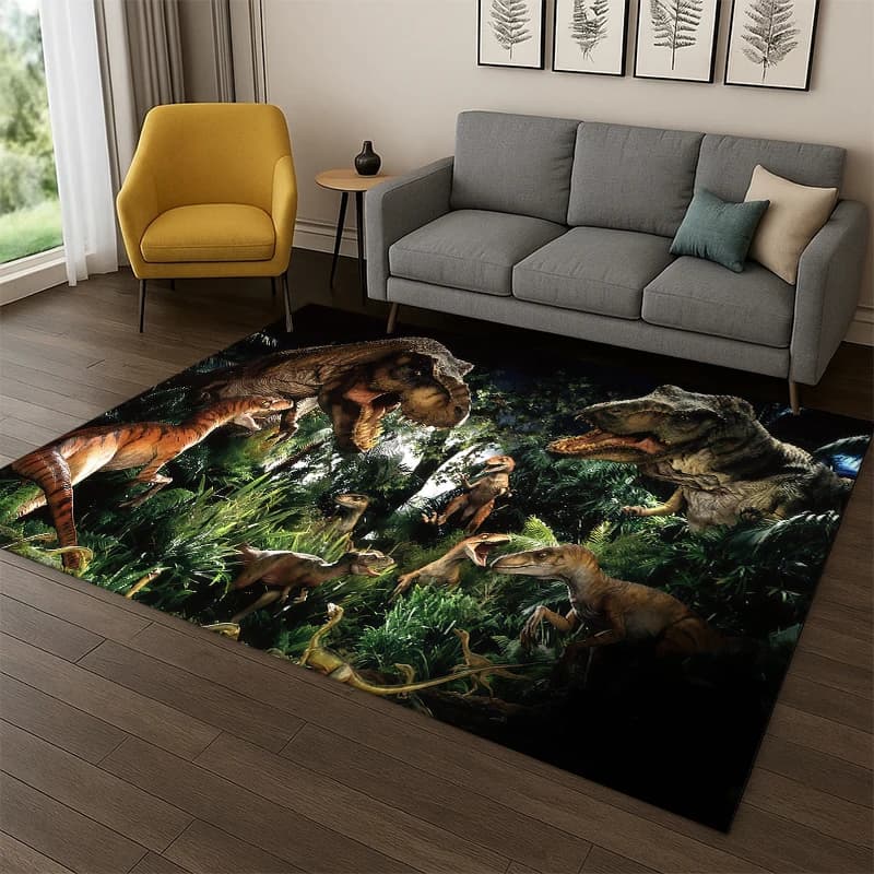 Tappeto 3D con Dinosauri del Jurassic Park per Camera da Letto, Soggiorno, Divano, Zerbino, Decorazione Casa, Tappeto Antiscivolo per Area Giochi Bambini
