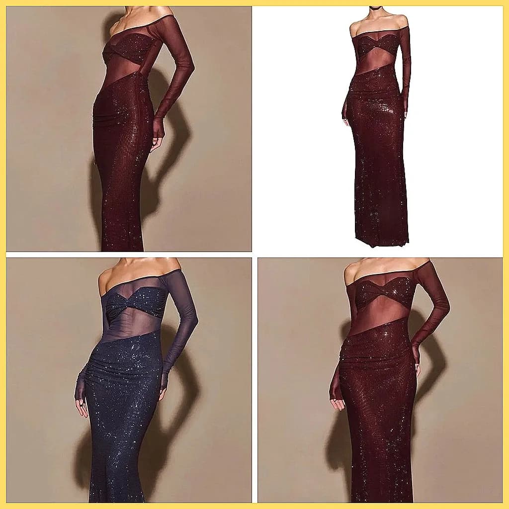 New Women's Evening Dress 2026 with Skulls Discovered, Sexy, in Lace and Sequins, Dressed Party