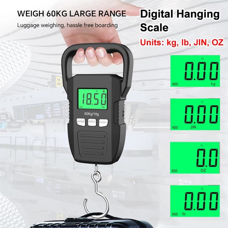 Portable Hanging Luggage Scale Battery/USB Charging 60kg/10g LCD Display Digital Travel Fishing Suitcase Baggage Weight Scale