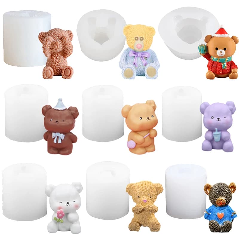 Orso Stampo per candele in silicone Orso 3D Giocattolo Aromaterapia Sapone Artigianato Casting Mousse Cioccolato Fondente Cupcake Cake Topper Decorazione