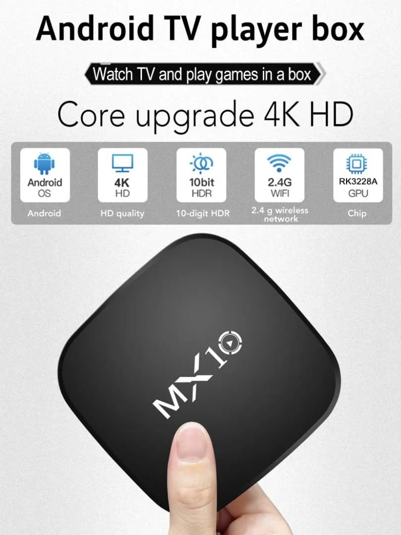 Set-Top TV Box MX10 Allwinner RK3228A Quad-Core DDRIII 1 GB EMMC 8 GB Lettore multimediale 4K TV Box con telecomando IR