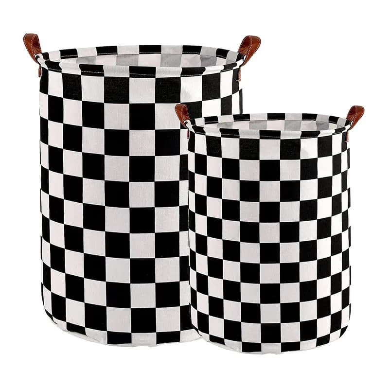 Foldable Laundry Basket Household Dirty Clothe Baskets Leather Handle Storage Space-Saving Linen Waterproof for Bathroom