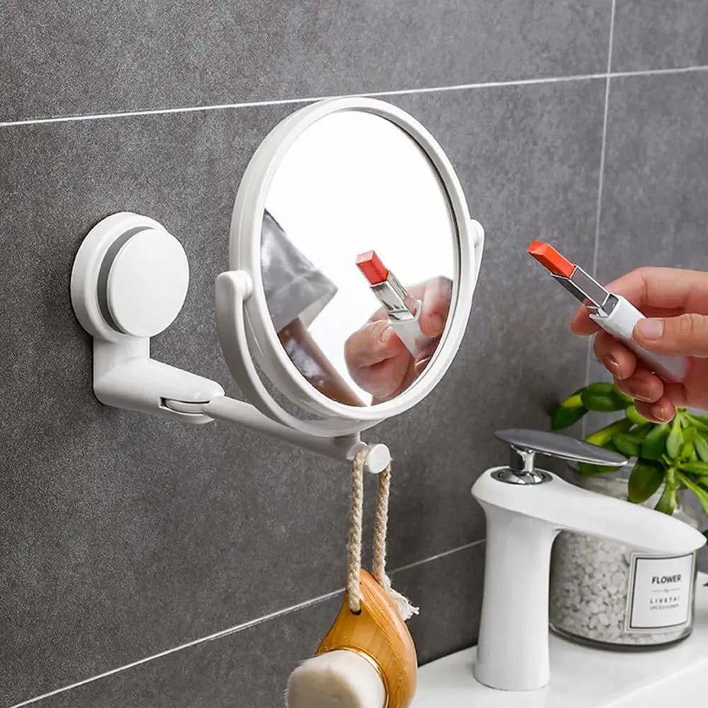 360 ° Specchio per trucco pieghevole rotante Specchio da barba rotondo a parete senza installazione Accessori da bagno HD