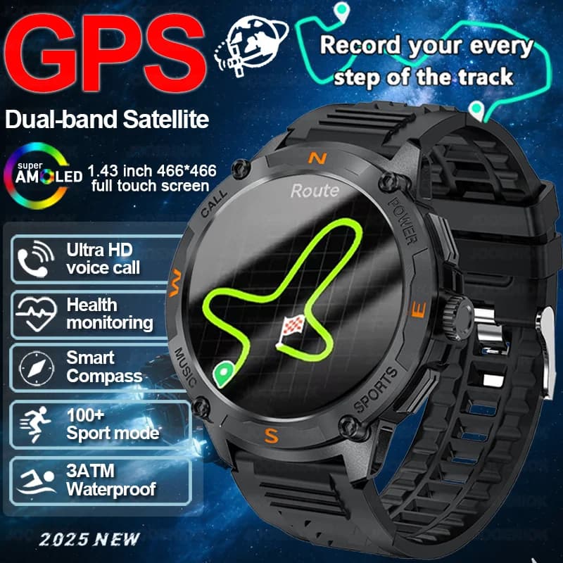Sport all'aria aperta Astuto Della Vigilanza Degli Uomini GPS Built-in Dual-band GNSS 1.43 pollici AMOLED Schermo HD Chiamata Smartwatch Per IOS Android 2025 Nuovo