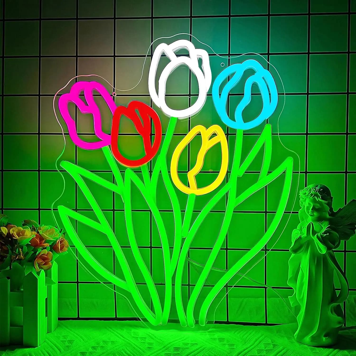 Insegna al Neon a Forma di Tulipano, Luce LED USB a Forma di Fiore per Feste, Matrimoni, Bar, Sale Giochi, Decorazioni per Camera da Letto, Regalo per la Festa della Mamma, Luce da Parete
