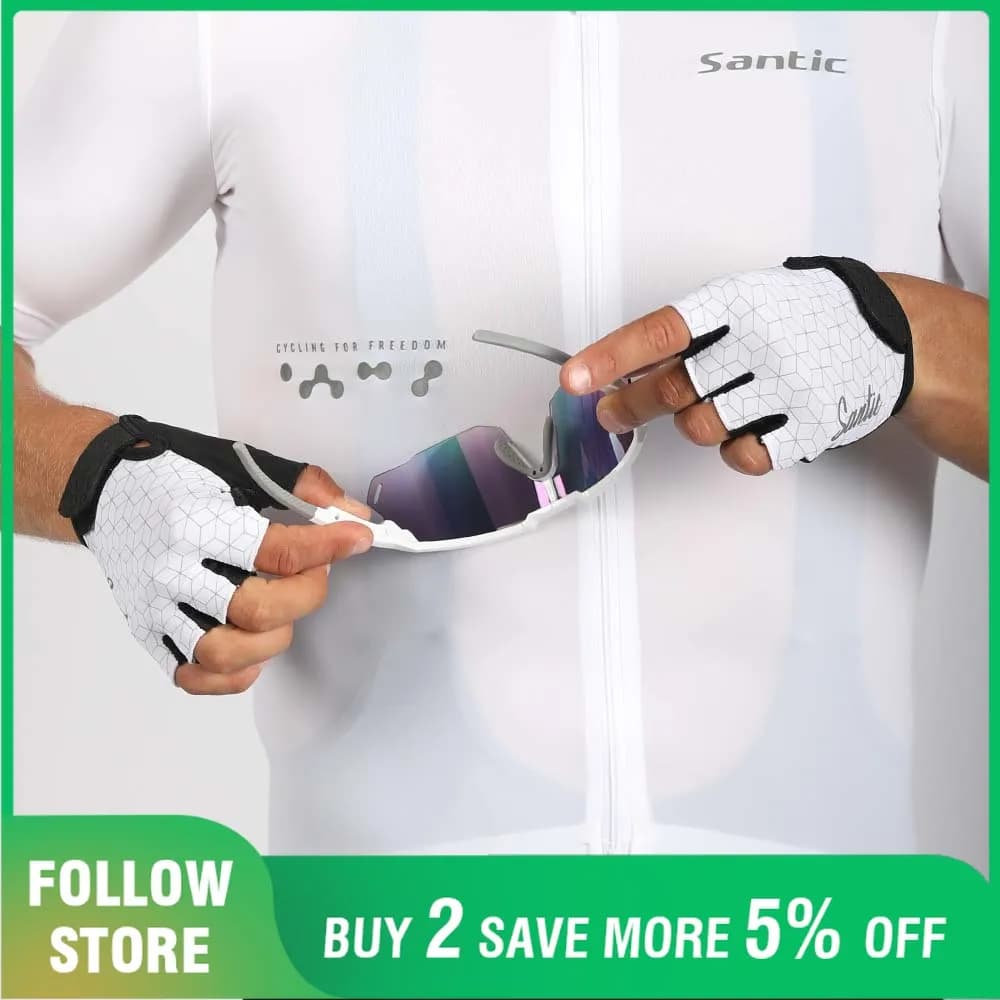 Santic Pro MTB Road Cycling Gloves, half finger bicycle gloves, adjustable, unisex, for gym sports training, breathable, shockproof