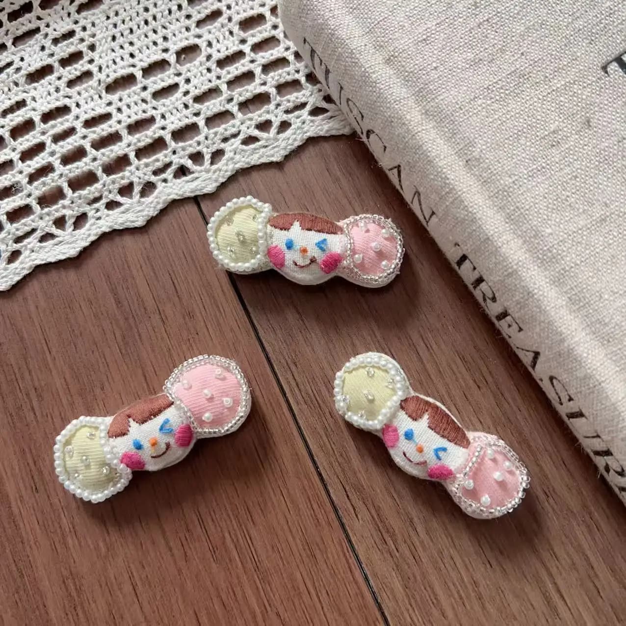 Cotton Stuffed Beaded Doll Three Ring Hair Clasp DIY Craft Embellishment for Socks Shoes Bag Garment Trim Premium