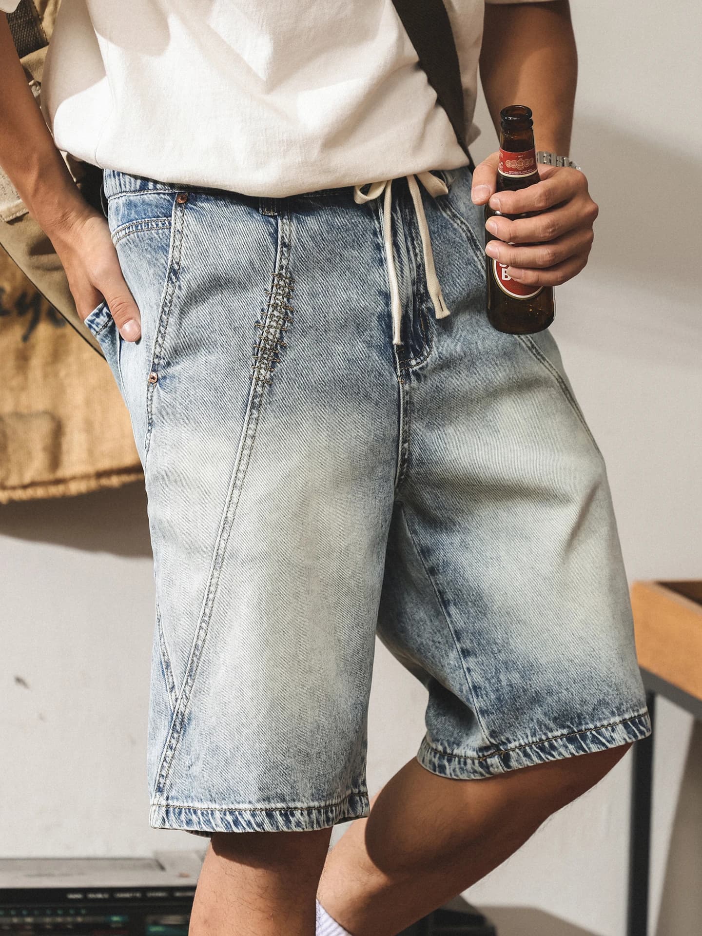 Jeans Estivi da Uomo in Lyocell, Casual, a Gamba Dritta, Lunghezza Cinque Quarti, Traspiranti, di Tendenza