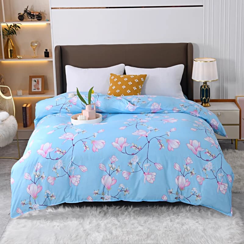 Copripiumino con stampa magnolia azzurra 1 pezzo, biancheria da letto con motivo floreale rosa per l'arredamento romantico e fresco della camera da letto