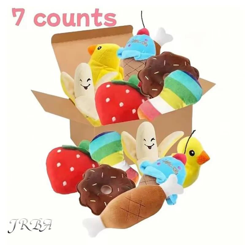 Set di 7 giocattoli sonori per cuccioli, peluche sfoderabili per masticare, snack di peluche a forma di frutta e verdura, adatti per il gioco degli animali domestici