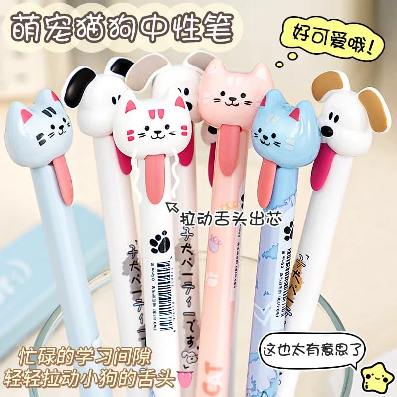 Penna Gel Creativa per Ufficio e Scuola, con Gatto e Cucciolo che tirano fuori il nucleo, Antistress, Asciugatura Rapida, per Studenti