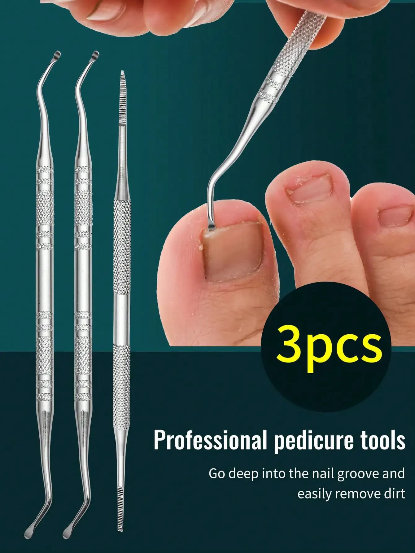 Kit di strumenti per unghie incarnite in acciaio inossidabile da 3 pezzi, set professionale per sollevare e pulire le unghie per pedicure