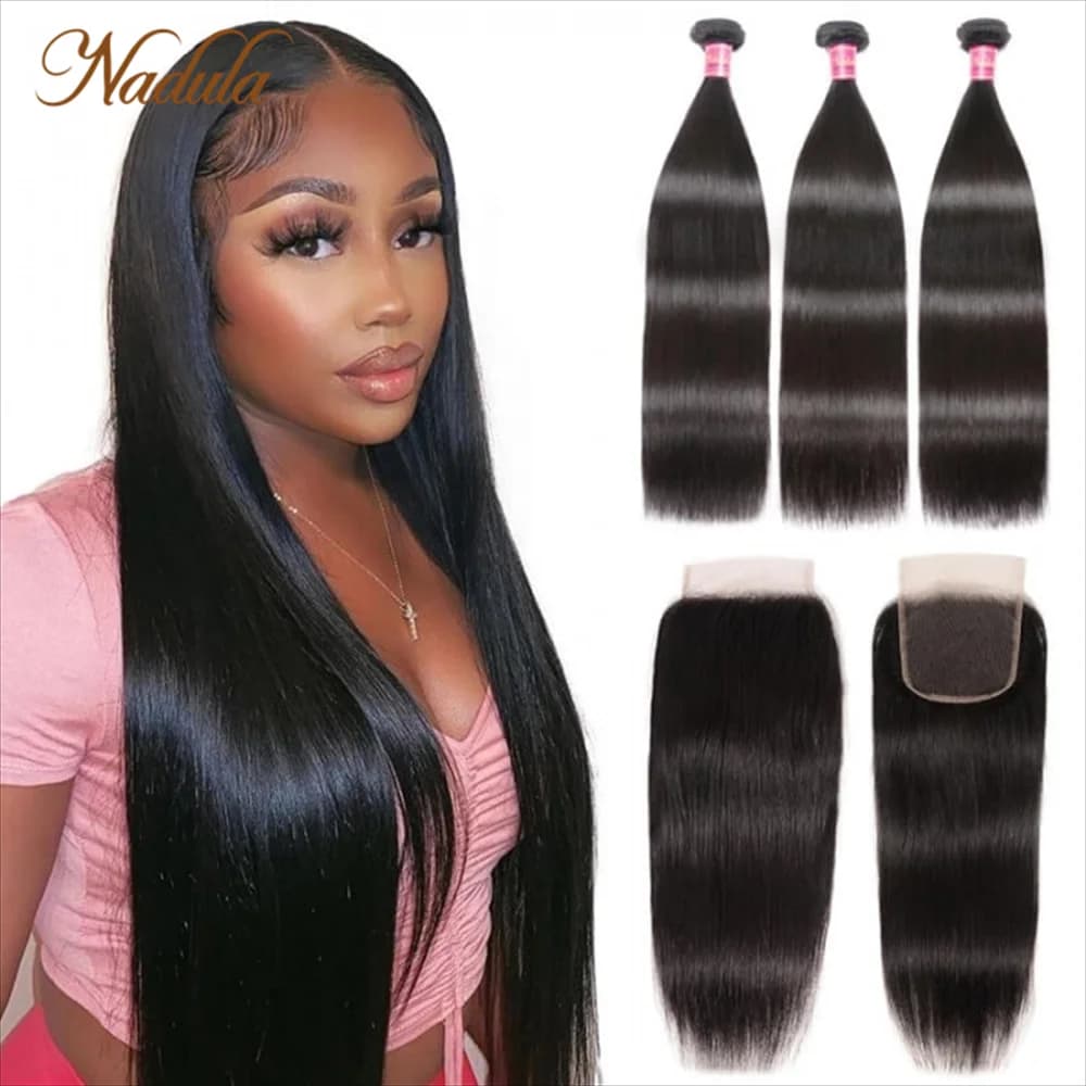 Nadula Hair 3 Bundles smooth hair with lace closure 4x4 with bundles with closure 5x5 HD lace closure human hair Remy
