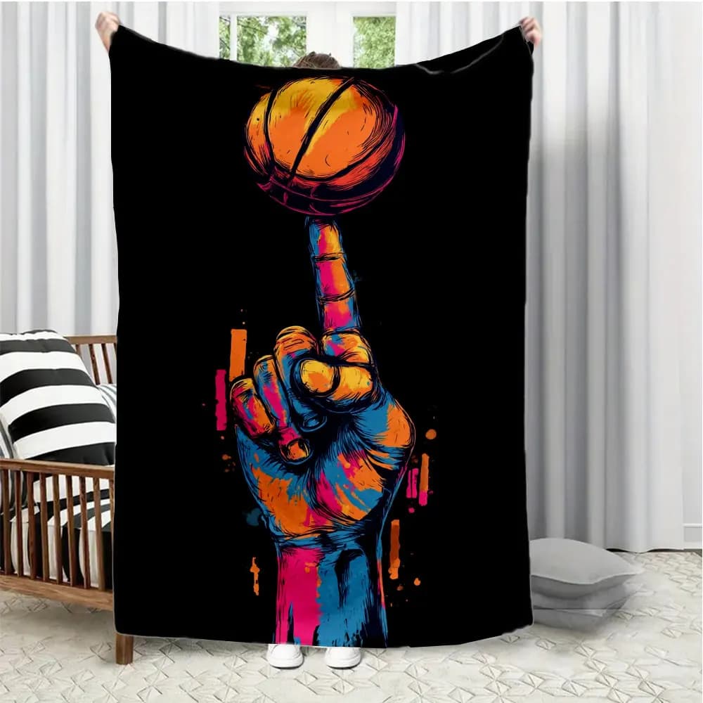 Twirling the basketball with fingertips Flannel printed blanket suitable for all seasons for living room office sofa and travel
