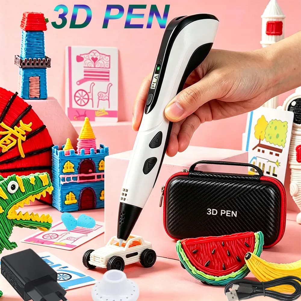 NEW Creative Kids 3D Printing Pen 3D Pen with LCD Display Power Adapter Travel Case PLA Filament Kids Birthday Christmas Gifts
