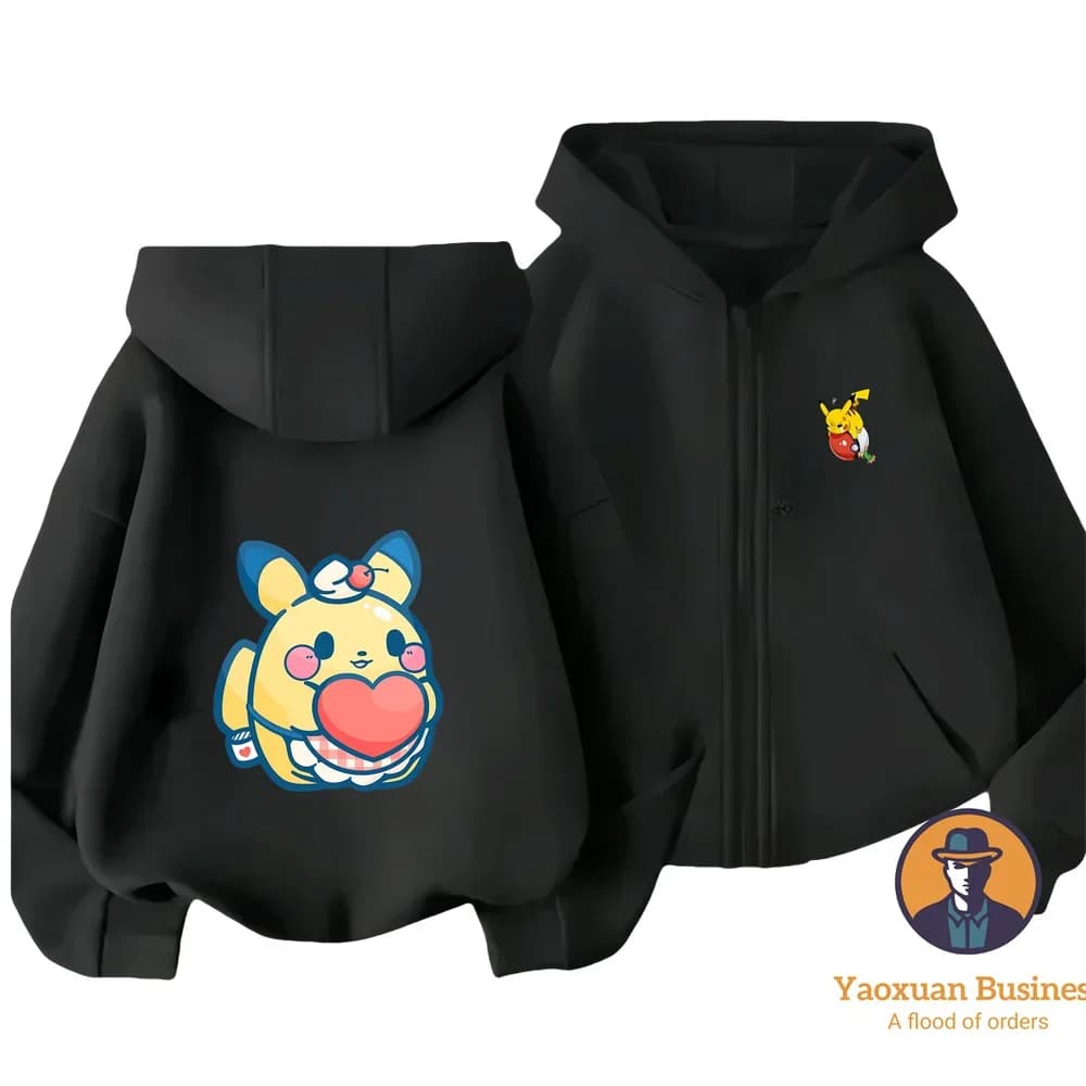 2 14Y Felpa con cappuccio con cerniera in tessuto morbido di puro cotone Pikachuy Autunno Inverno Abbigliamento sportivo casual