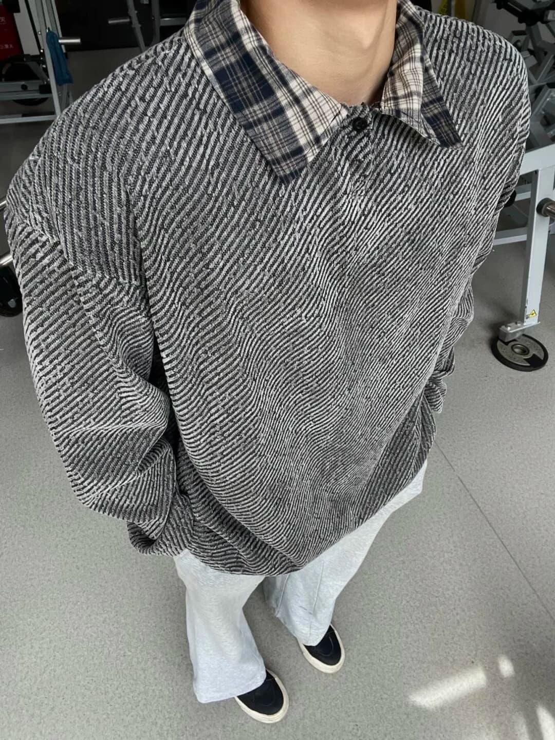 k ey Stripe Knitted Long Sve Men's Hoodie irt American Retro Sle Wear-resistant Casual T-irt