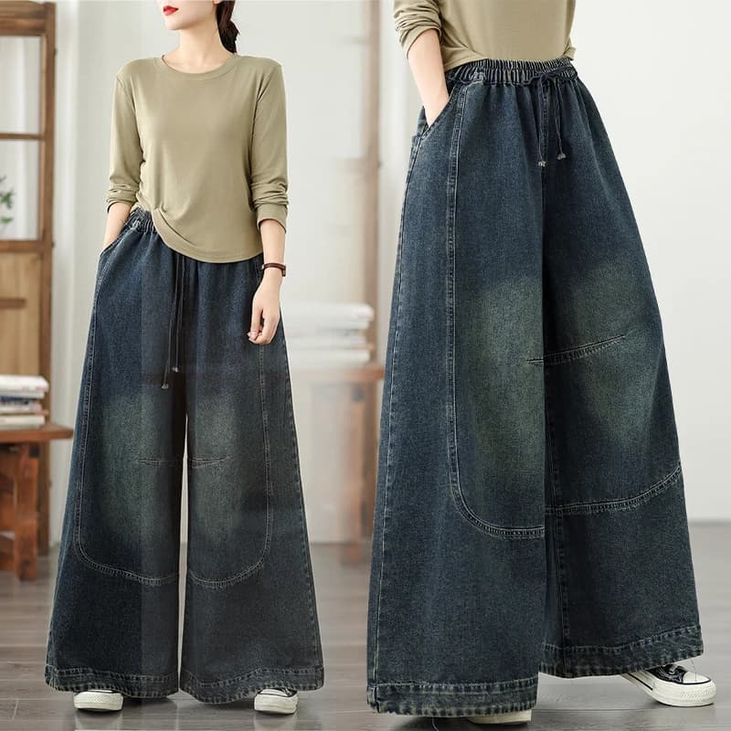 Heavyweight Elastic Loose Fit Straight Leg Jeans High Waist Long Pants Casual Versatile Wide Leg Trousers for Women