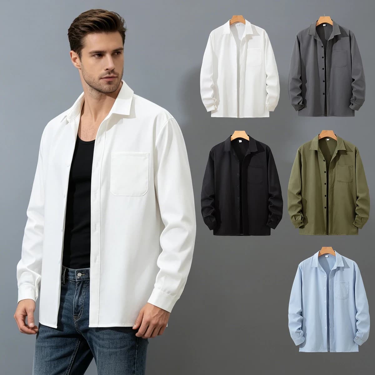 1/2 Men's Shirt Solid Color Multi-Color Spring/Autumn Shirt Basic Fashion Collar Button Lapel Comfortable Moisture Absorbing Top