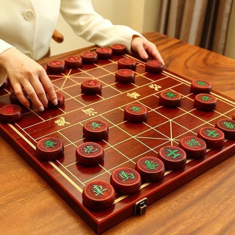 Fly Solid Wood Chinese Chess Board Set Portable Wood Pieces for Children Adults Indoor Use Chess Card Entertainment Style