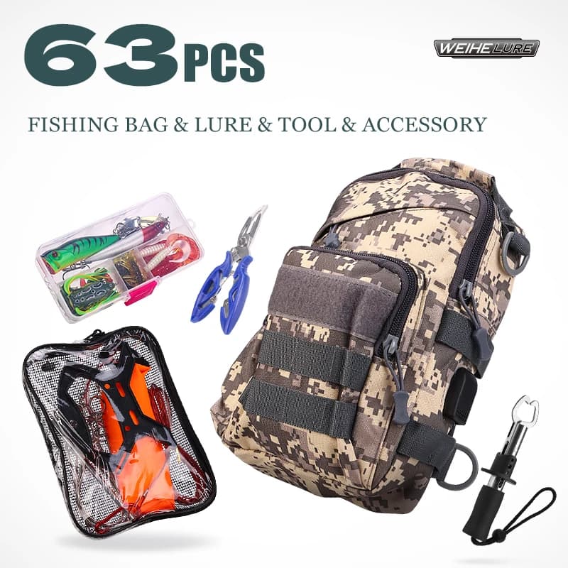 Weihe Lure Kit esca da pesca da 63 pezzi Pesca all'aperto Blocco per pesci Esca per pesci vivi Dispositivo di controllo della fibbia Set di attrezzi da pesca