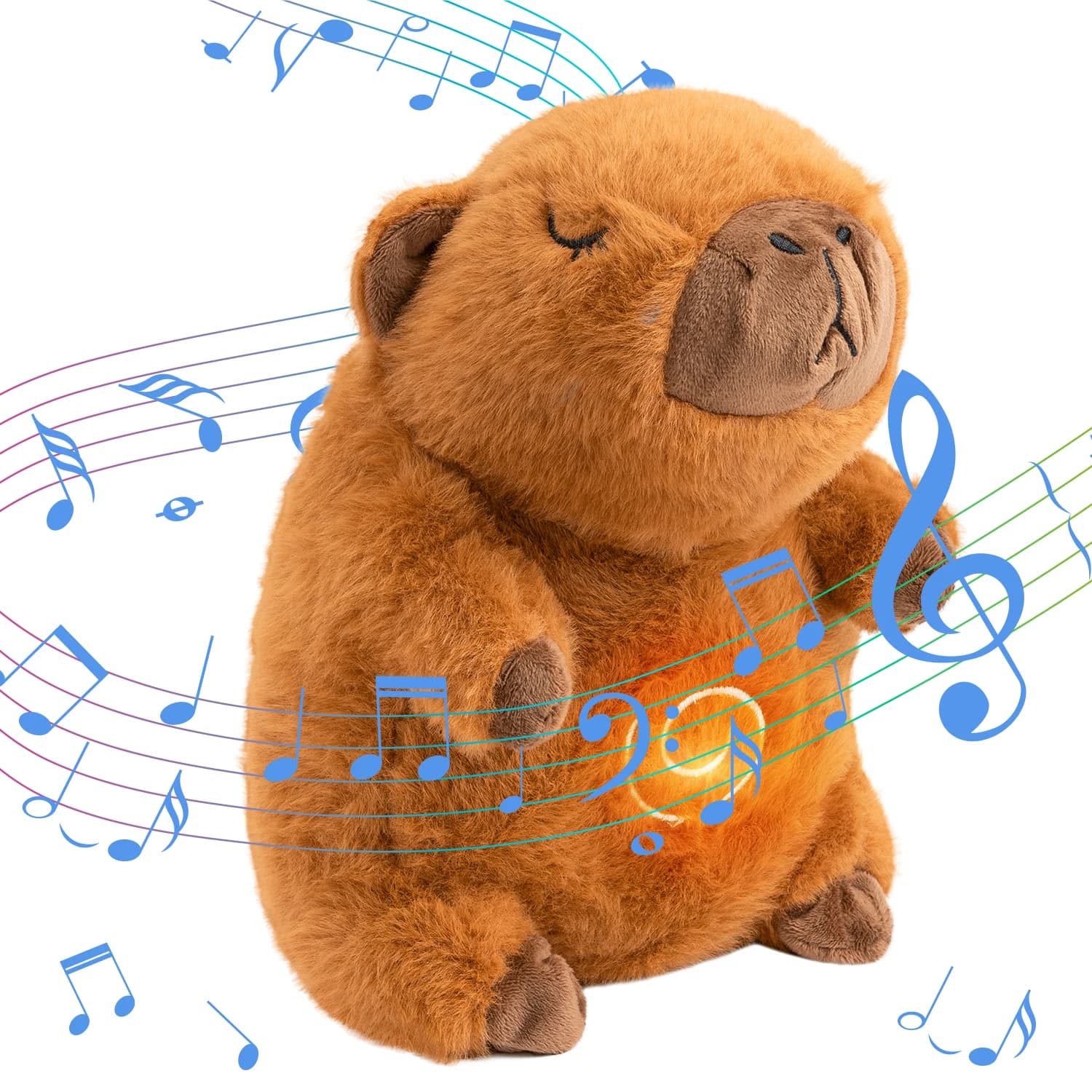Peluche Capibara per animali di peluche per la respirazione per l'ansia Adulti che dormono con luci di movimento realistiche per la respirazione Regalo di compleanno musicale
