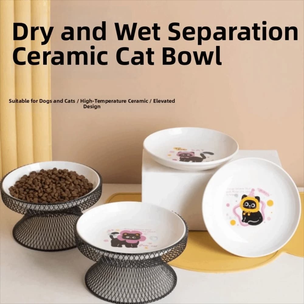 Non-Slip Elevated Pet Bowl Large Capacity with Stand Ceramic Cat Bowl No Spill Cat Feeding Station Wet And Dry Food