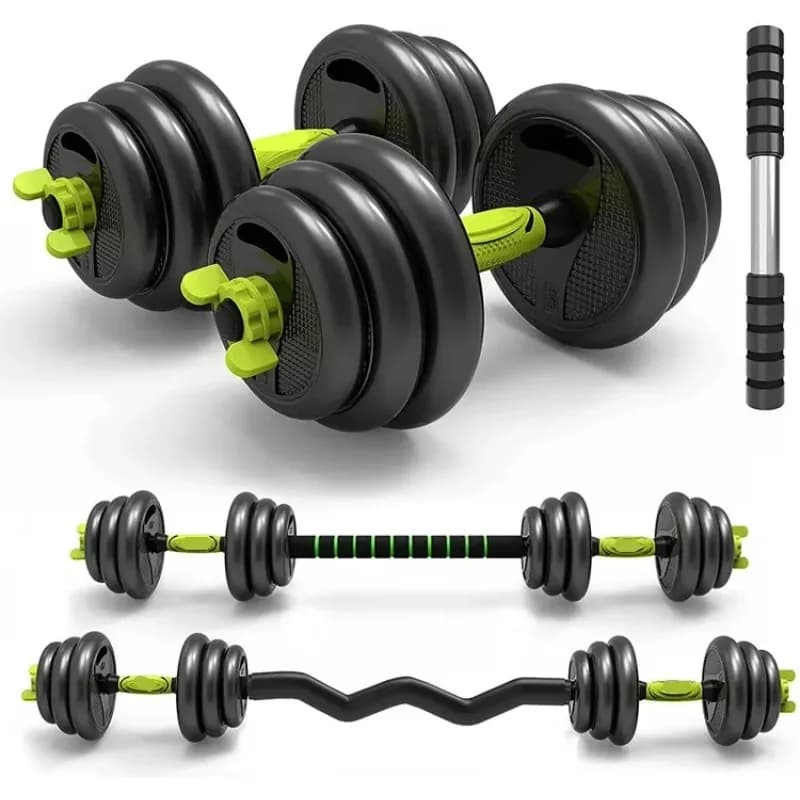 Kit di manubri verdi regolabili da 30 kg con bilanciere, tutto in uno, multiuso, kit di manubri e kettlebell verdi