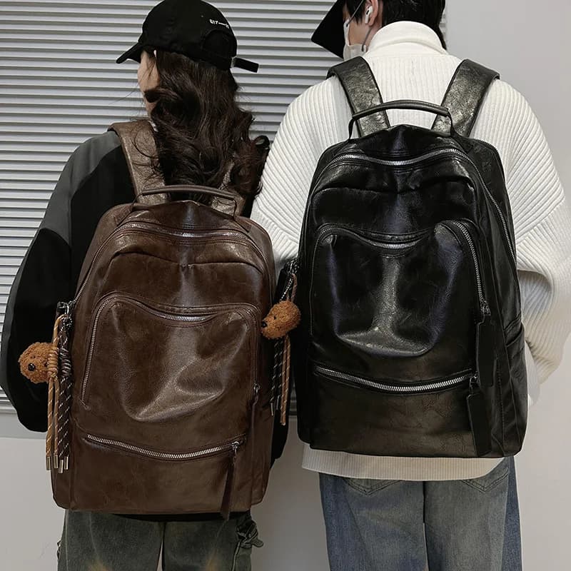 Retro Backpack Computer Bag Student Large-capacity Schoolbag Pu Leather Korean Version Men's Business Leisure Travel Bag