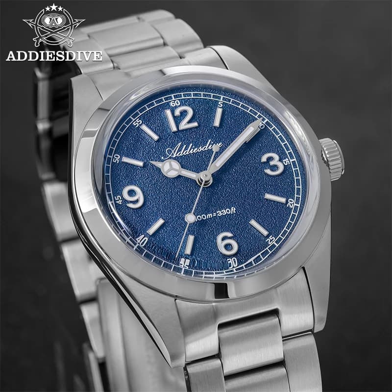ADDIESDIVE 36mm AD2518 316L stainless steel men's watch with 10Bar glass bubble mirror Quartz watch