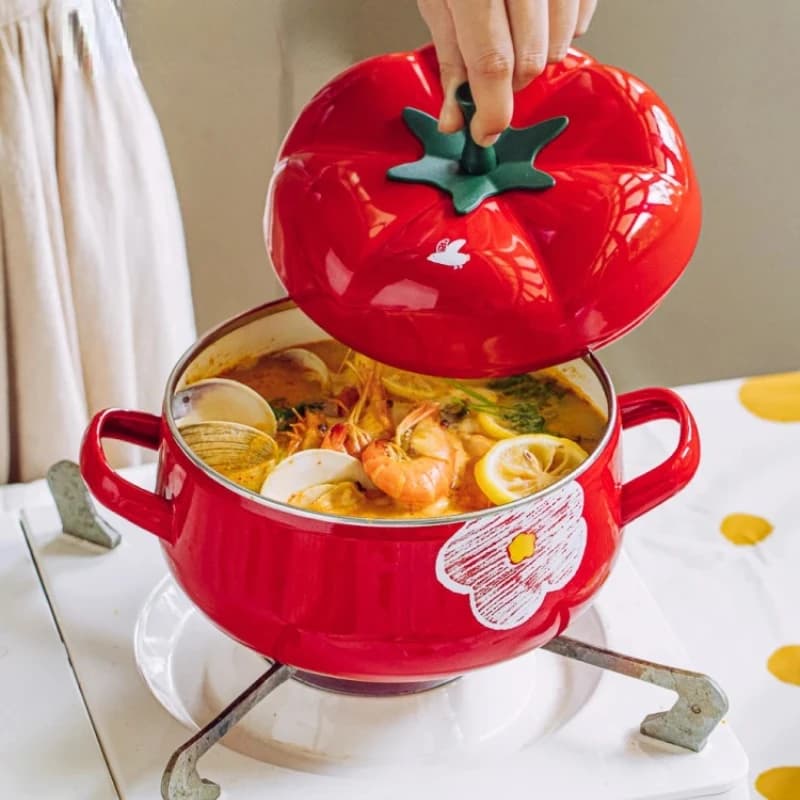 18 cm/24 cm Flower Polished Tomato Pentula Anti-adhesive Soup Pot Multi-Use Supplies Cooking Pots Restaurant Pots