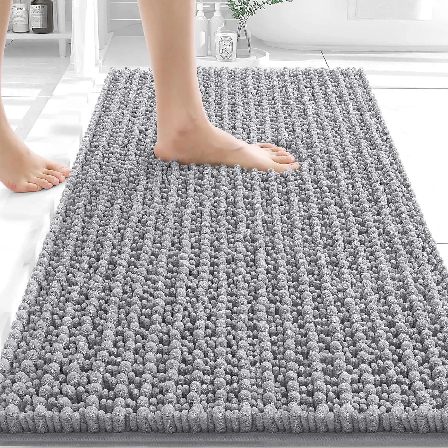 Bathroom Rug Mat 30x20, Thick Soft and Absorbent Chenille Bath Mat, Non-Slip Rubber Backing, Machine Washable Quick Dry Bath Rug