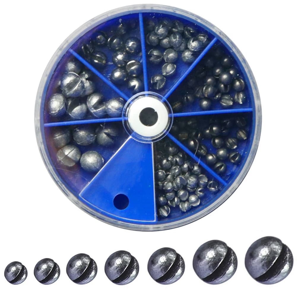 7 Sizes Fishing Weights Sinkers Removable Fishing Open Bite Lead Sinker Set with Tackle Box Auxiliary Fishing Tackle Accessories