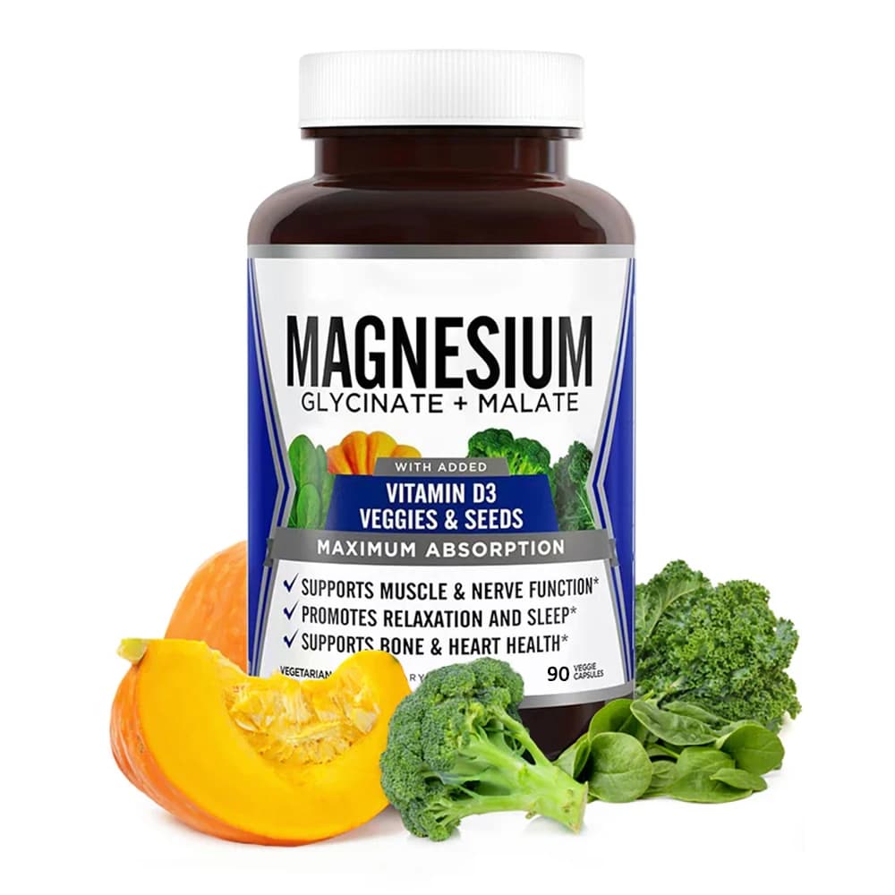 Magnesium Complex, Magnesium Glycinate & Malate Supplement w/Vitamin D3, Vegetarian - Bone Health, Nerves, Muscles, 120 Capsules